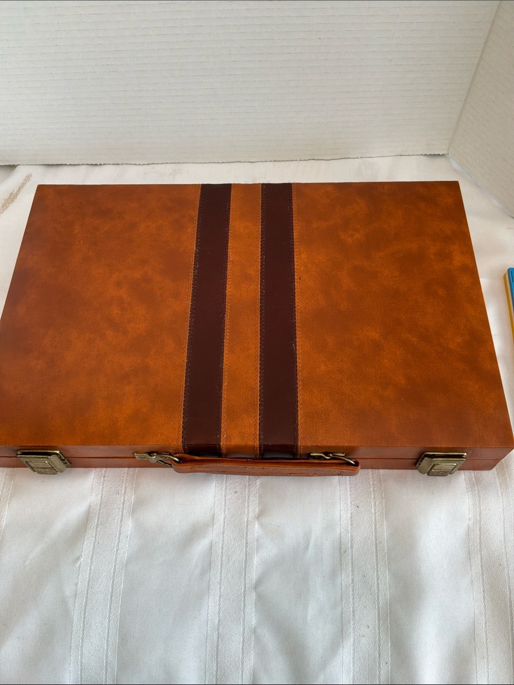 Leather Backgammon Set - Brown and Cream vintage made in Taiwan - Picture 3 of 6